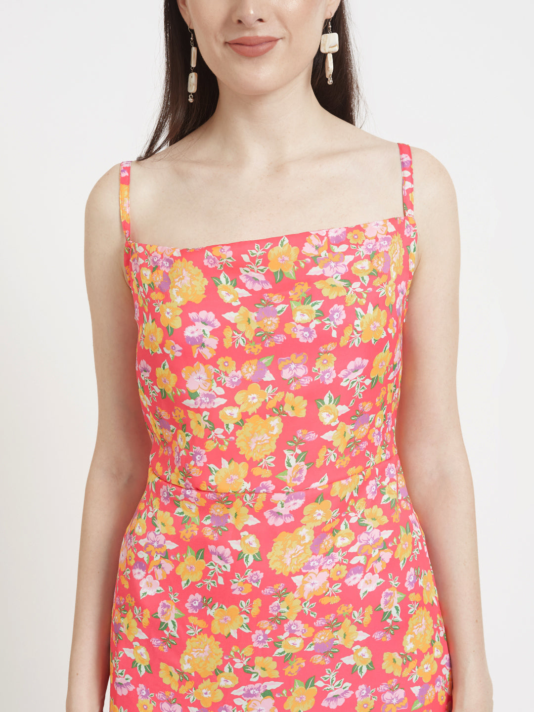 Luxury Satin Digital Print Shoulder Strap Bodycon Maxi Dress With Slash Pocket