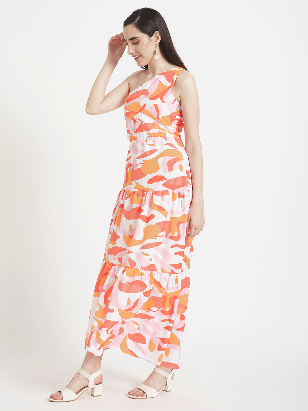 Premium Micro Digital Print Flare Maxi Dress With Slash Pocket