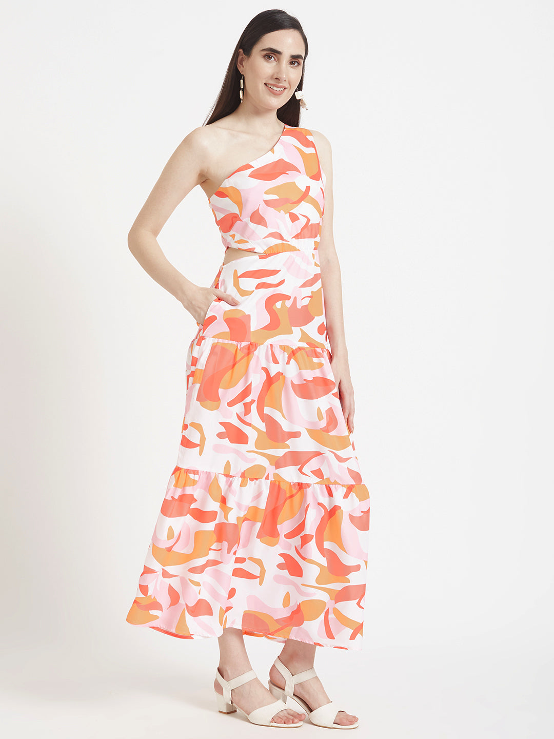 Premium Micro Digital Print Flare Maxi Dress With Slash Pocket