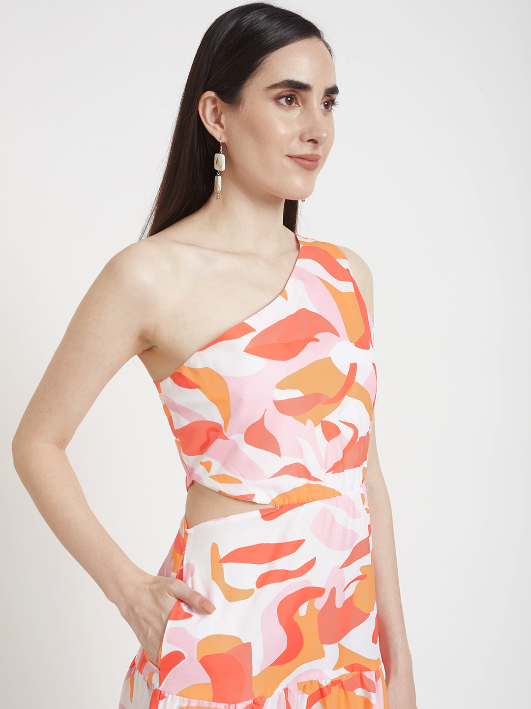 Premium Micro Digital Print Flare Maxi Dress With Slash Pocket