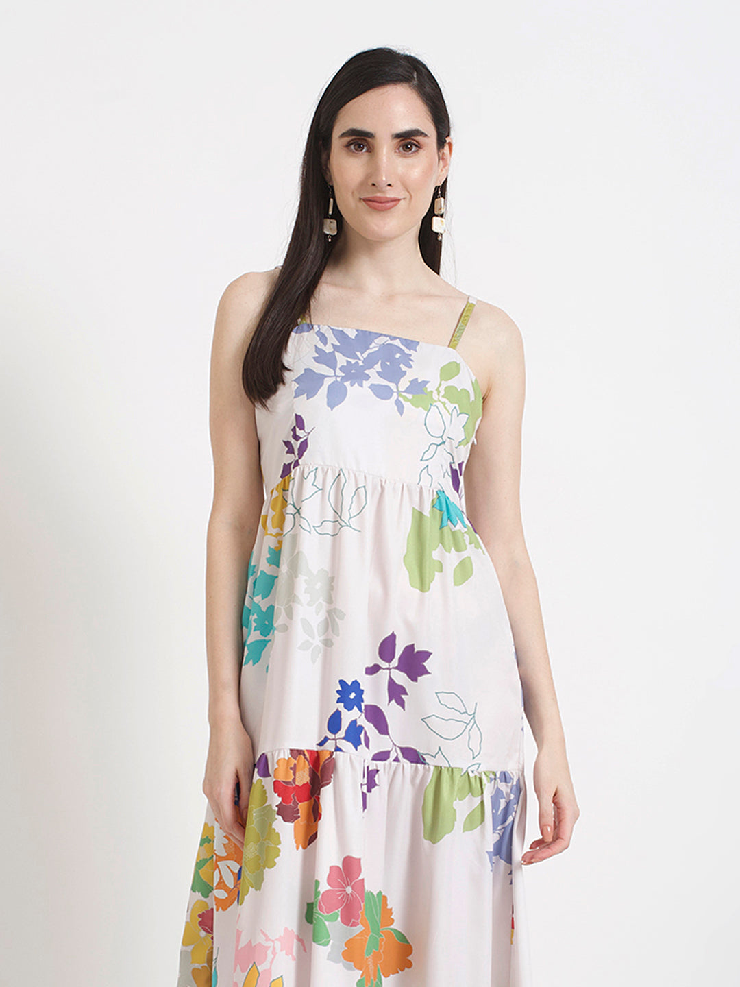 Premium Micro Digital Print Shoulder Strap Maxi Dress With Slash Pocket