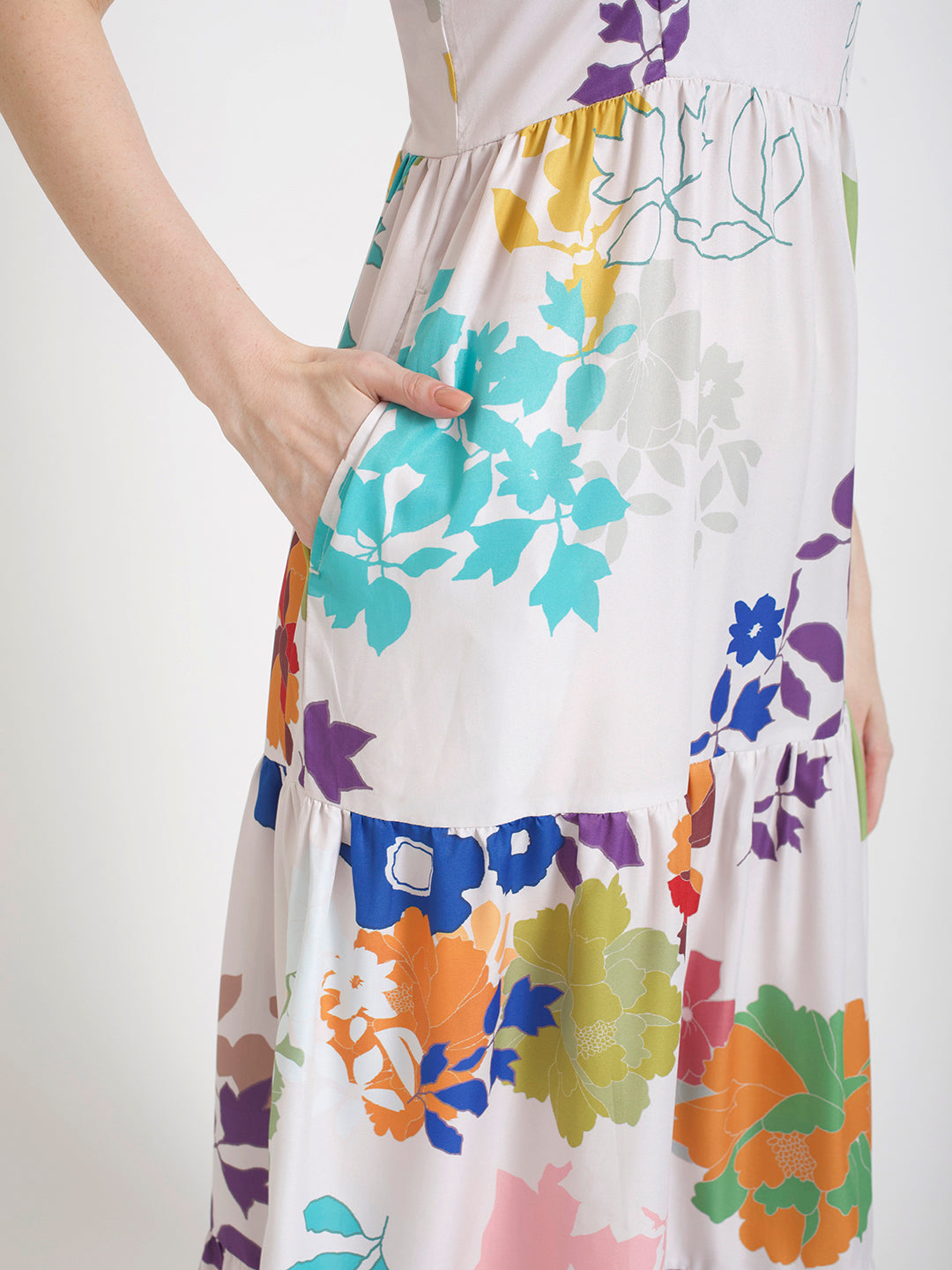 Premium Micro Digital Print Shoulder Strap Maxi Dress With Slash Pocket