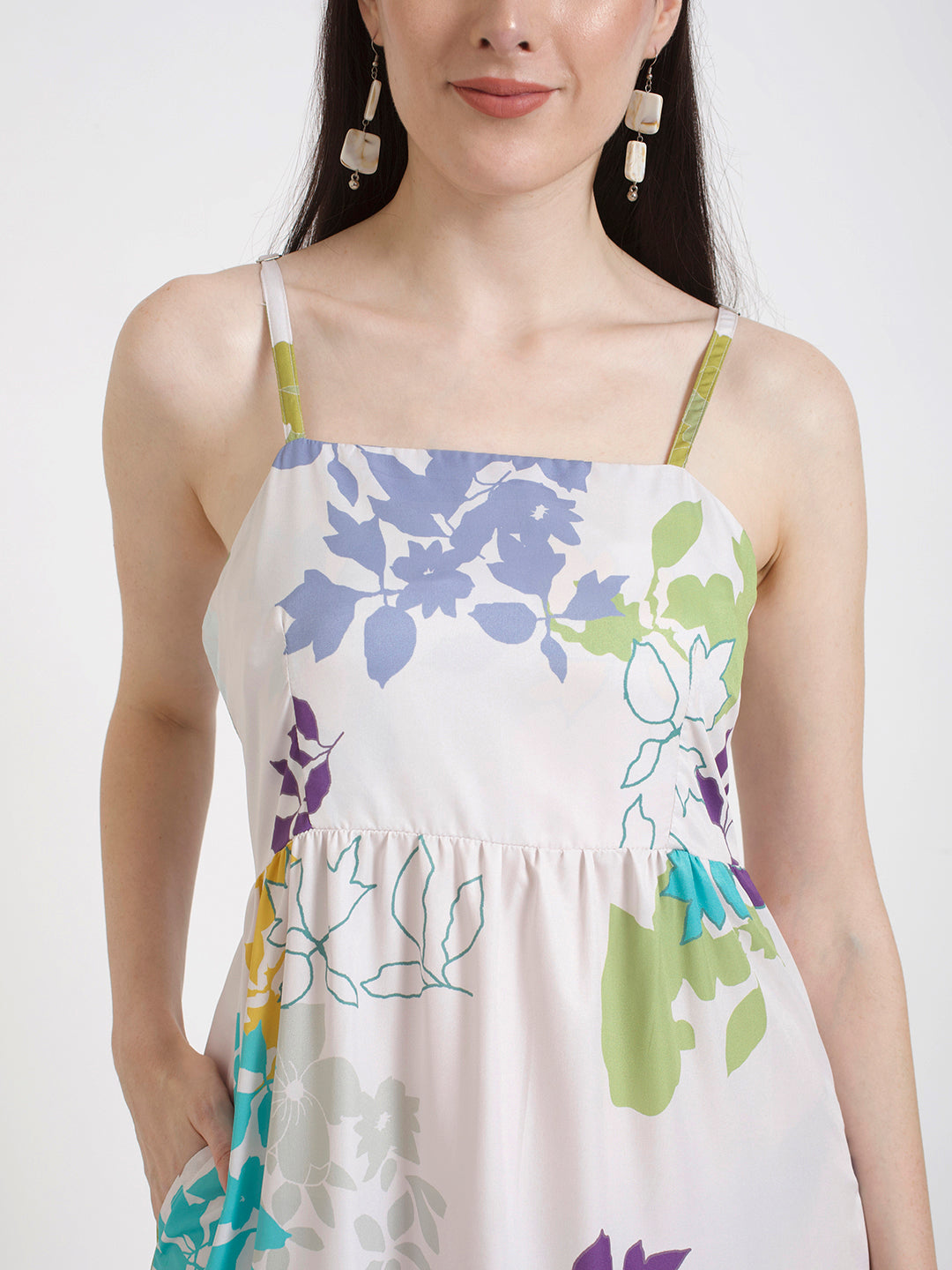 Premium Micro Digital Print Shoulder Strap Maxi Dress With Slash Pocket