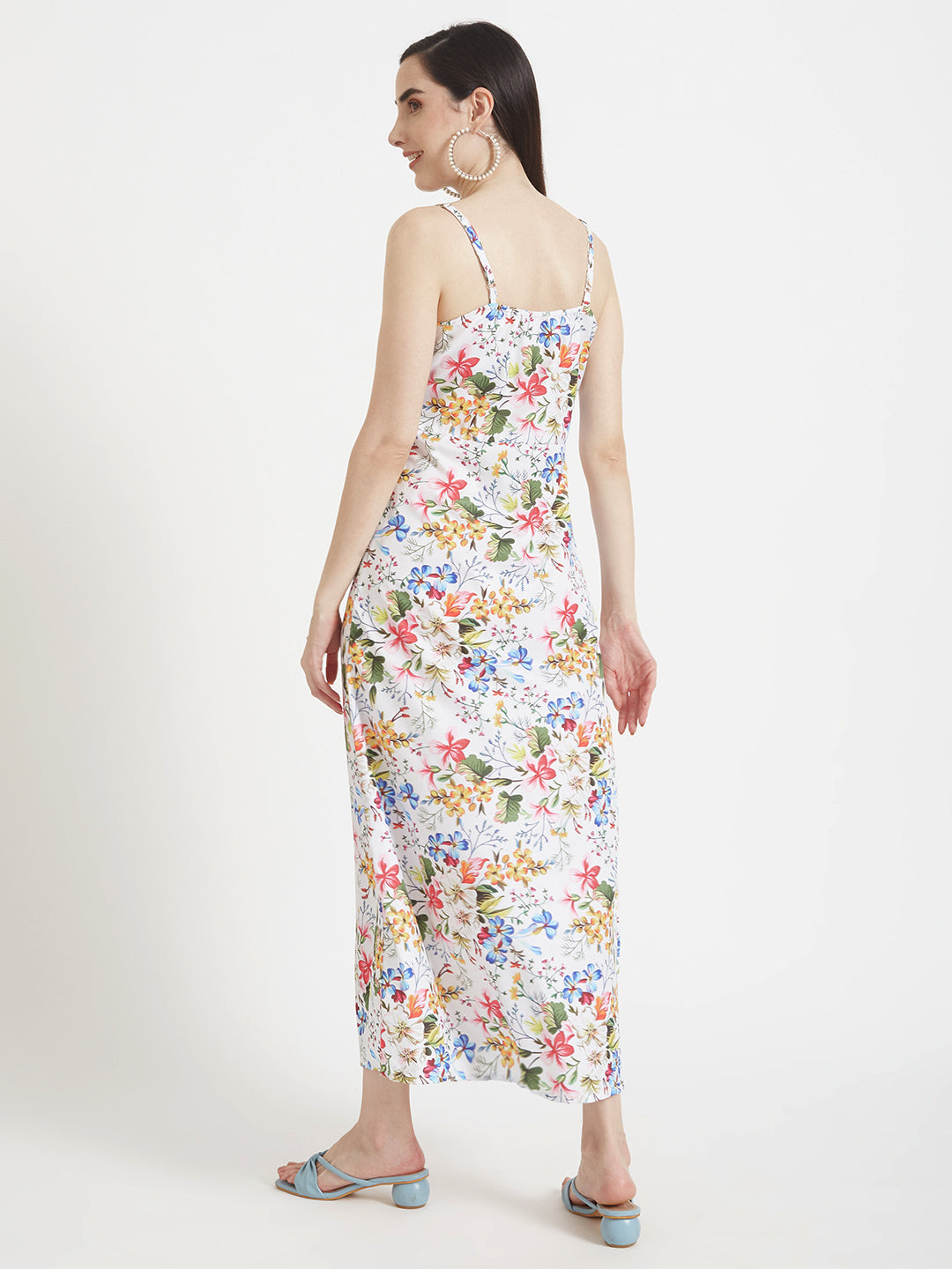 Premium Micro Digital Print Shoulder Strap Bodycon Maxi Dress With Slash Pocket