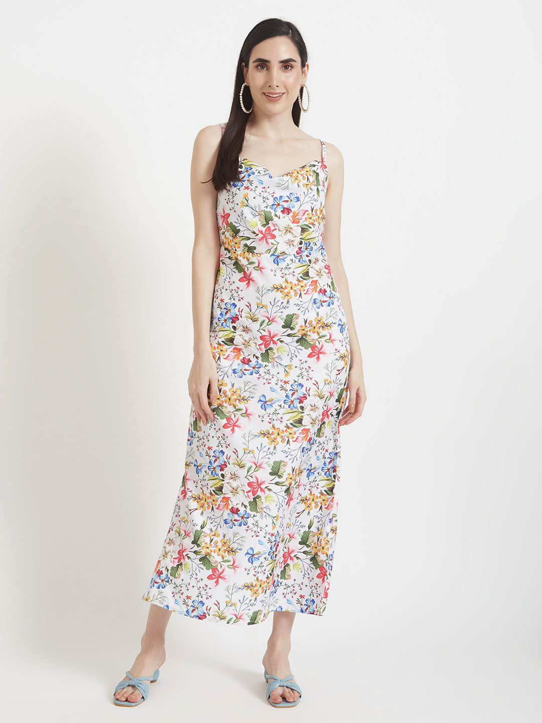 Premium Micro Digital Print Shoulder Strap Bodycon Maxi Dress With Slash Pocket