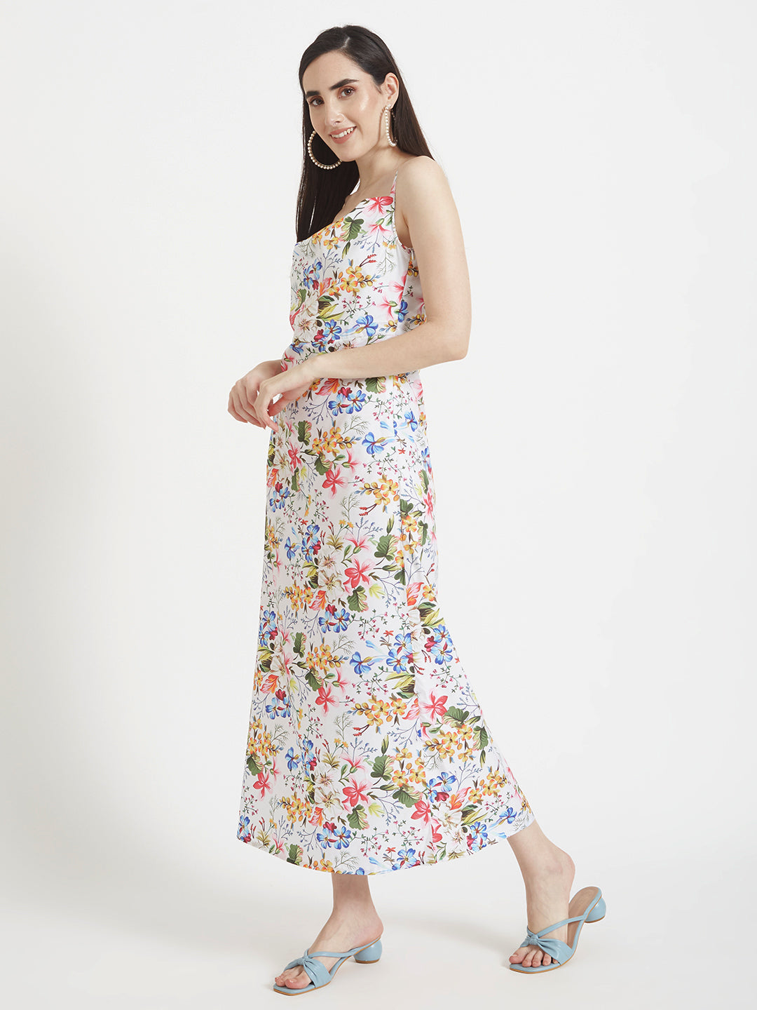 Premium Micro Digital Print Shoulder Strap Bodycon Maxi Dress With Slash Pocket