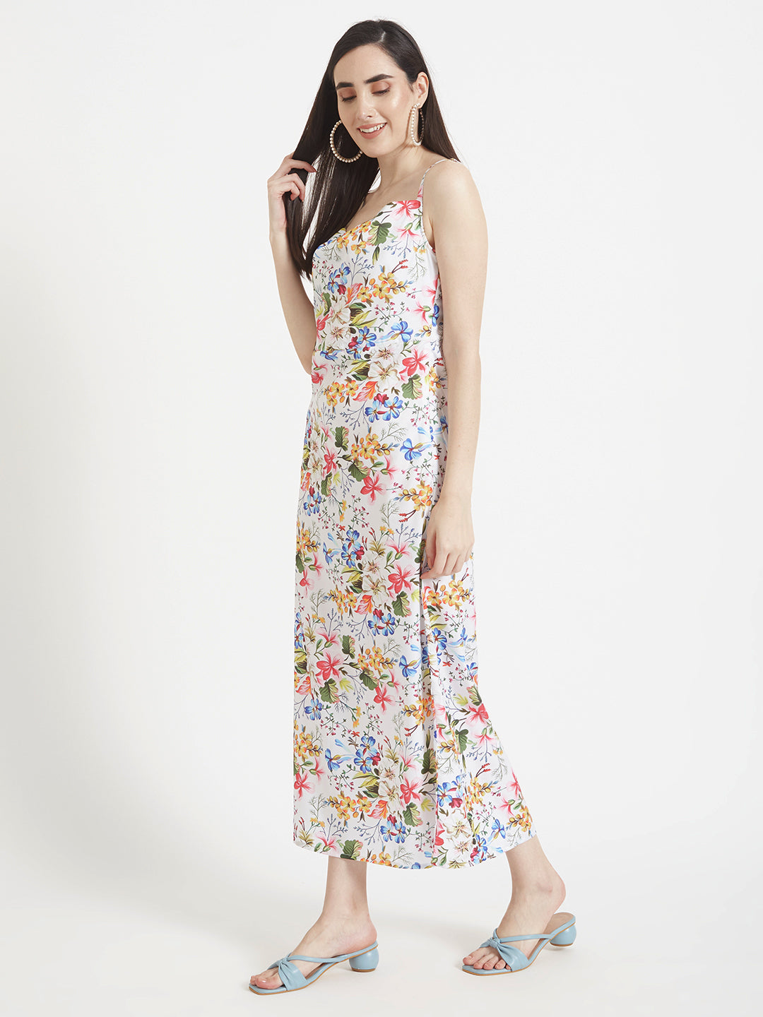 Premium Micro Digital Print Shoulder Strap Bodycon Maxi Dress With Slash Pocket
