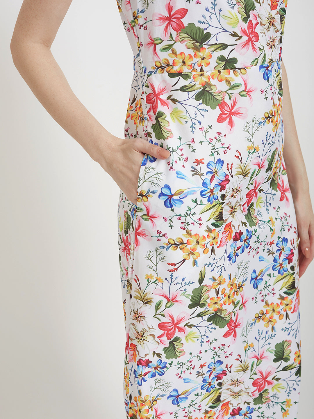 Premium Micro Digital Print Shoulder Strap Bodycon Maxi Dress With Slash Pocket