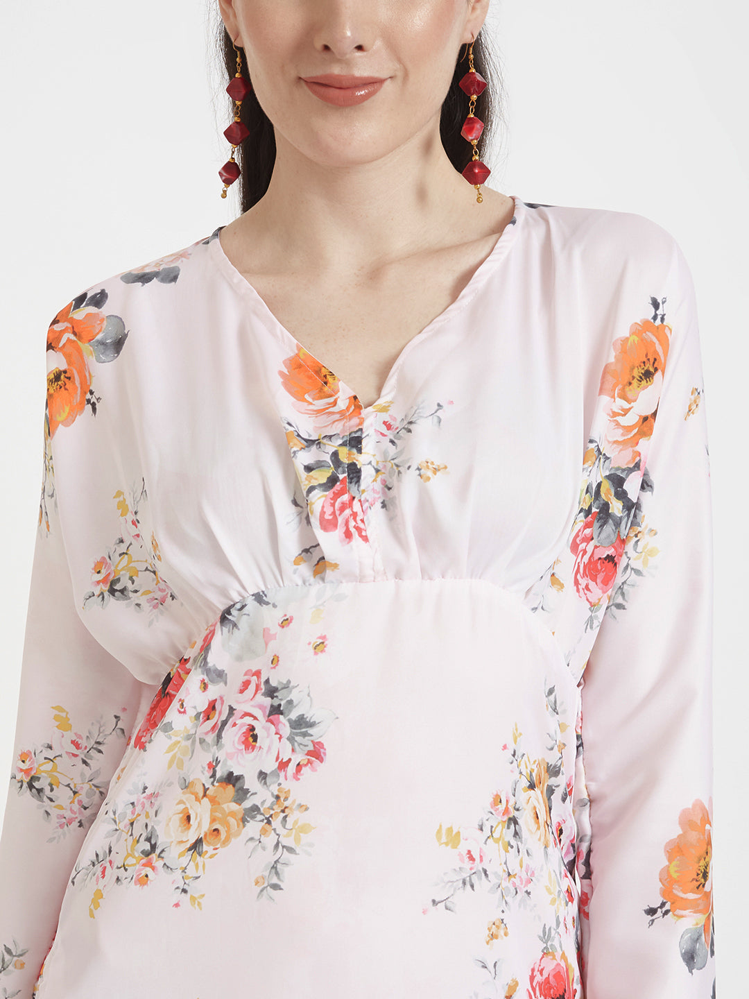 Luxury Satin Digital Print Maxi Dress With Slash Pocket