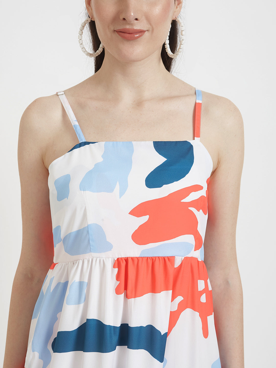 Premium American Crepe Digital Print Shoulder Strap Maxi Dress With Slash Pocket