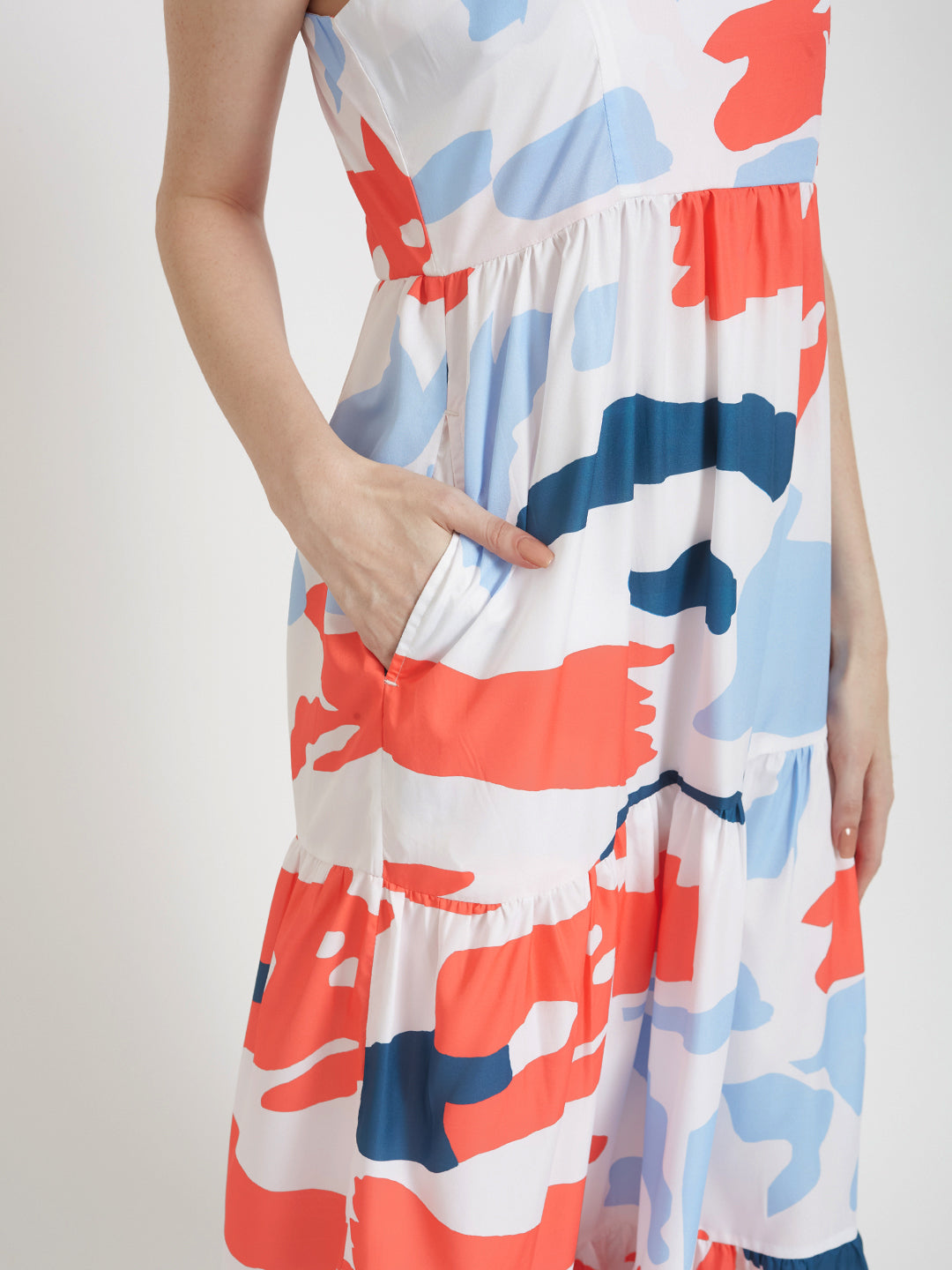 Premium American Crepe Digital Print Shoulder Strap Maxi Dress With Slash Pocket