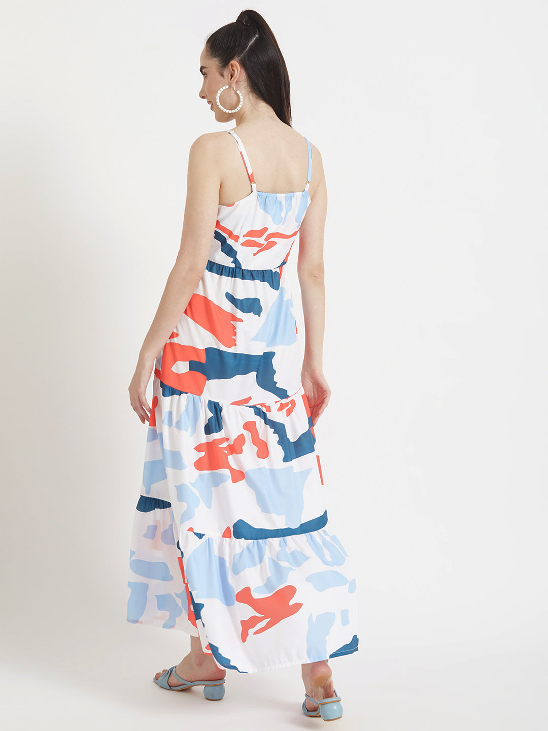 Premium American Crepe Digital Print Shoulder Strap Maxi Dress With Slash Pocket