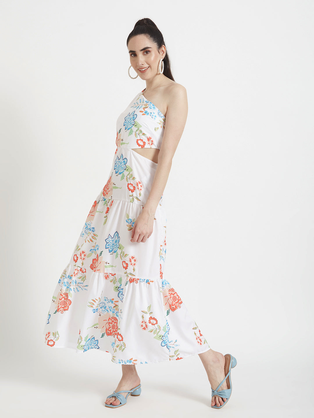 Premium Micro Digital Print Flare Maxi Dress With Slash Pocket