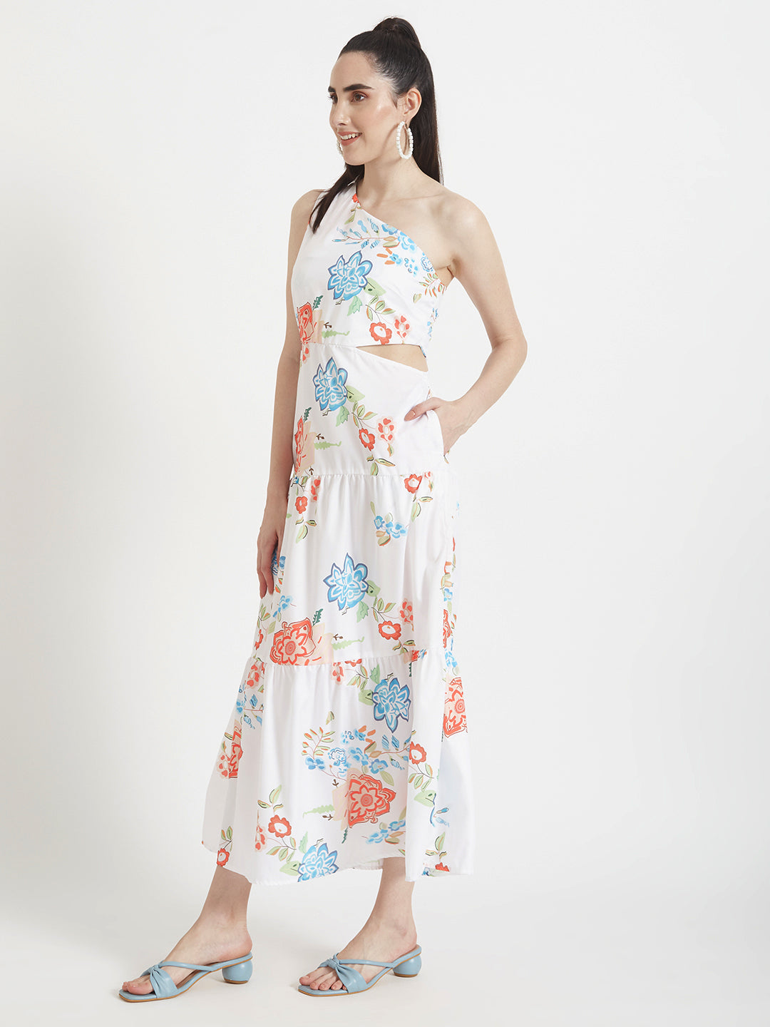 Premium Micro Digital Print Flare Maxi Dress With Slash Pocket