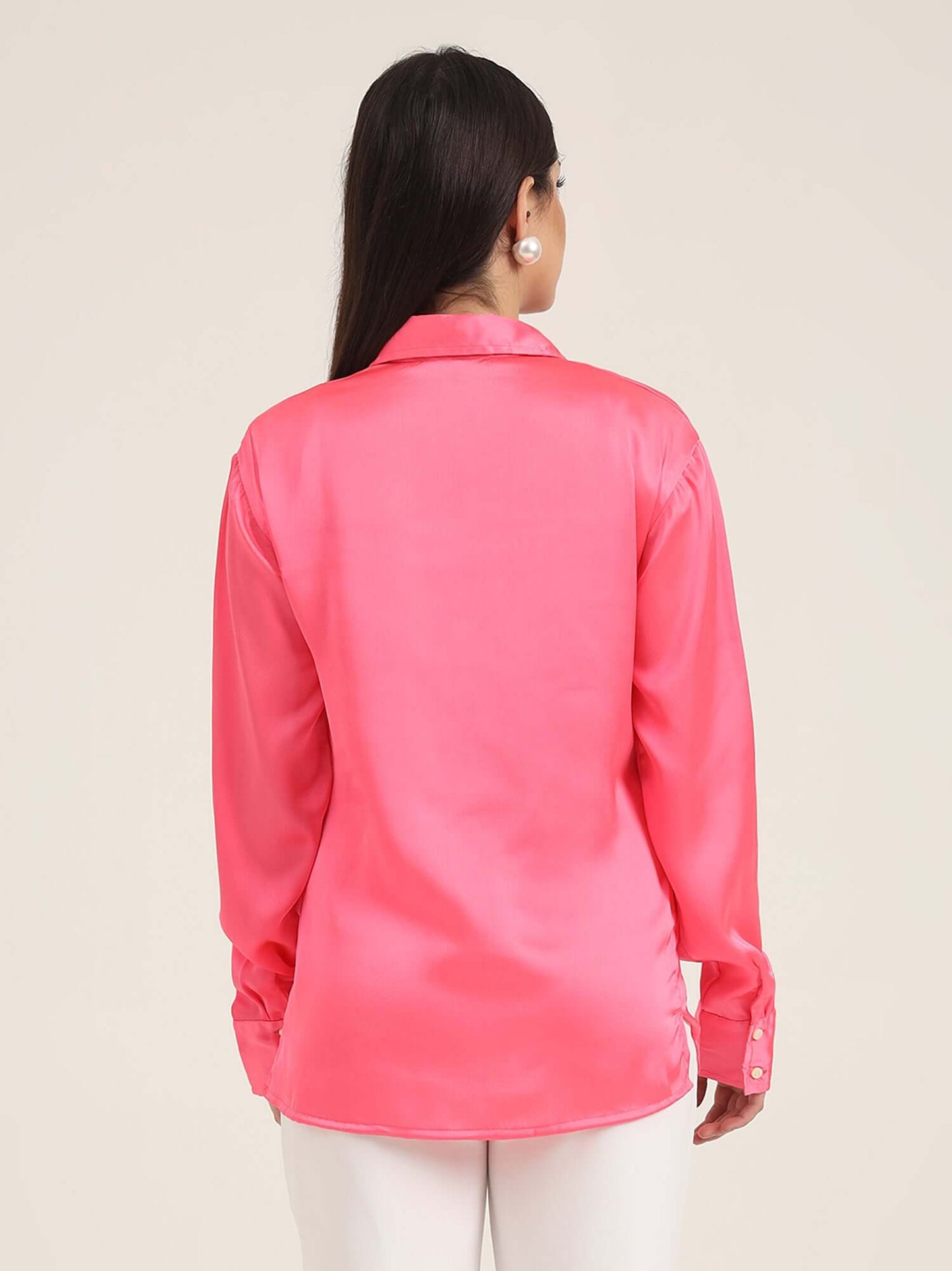 Ballerina Pink Regular Fit Summer Satin Shirt