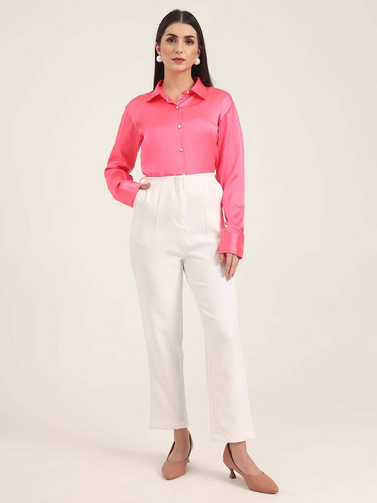 Ballerina Pink Regular Fit Summer Satin Shirt