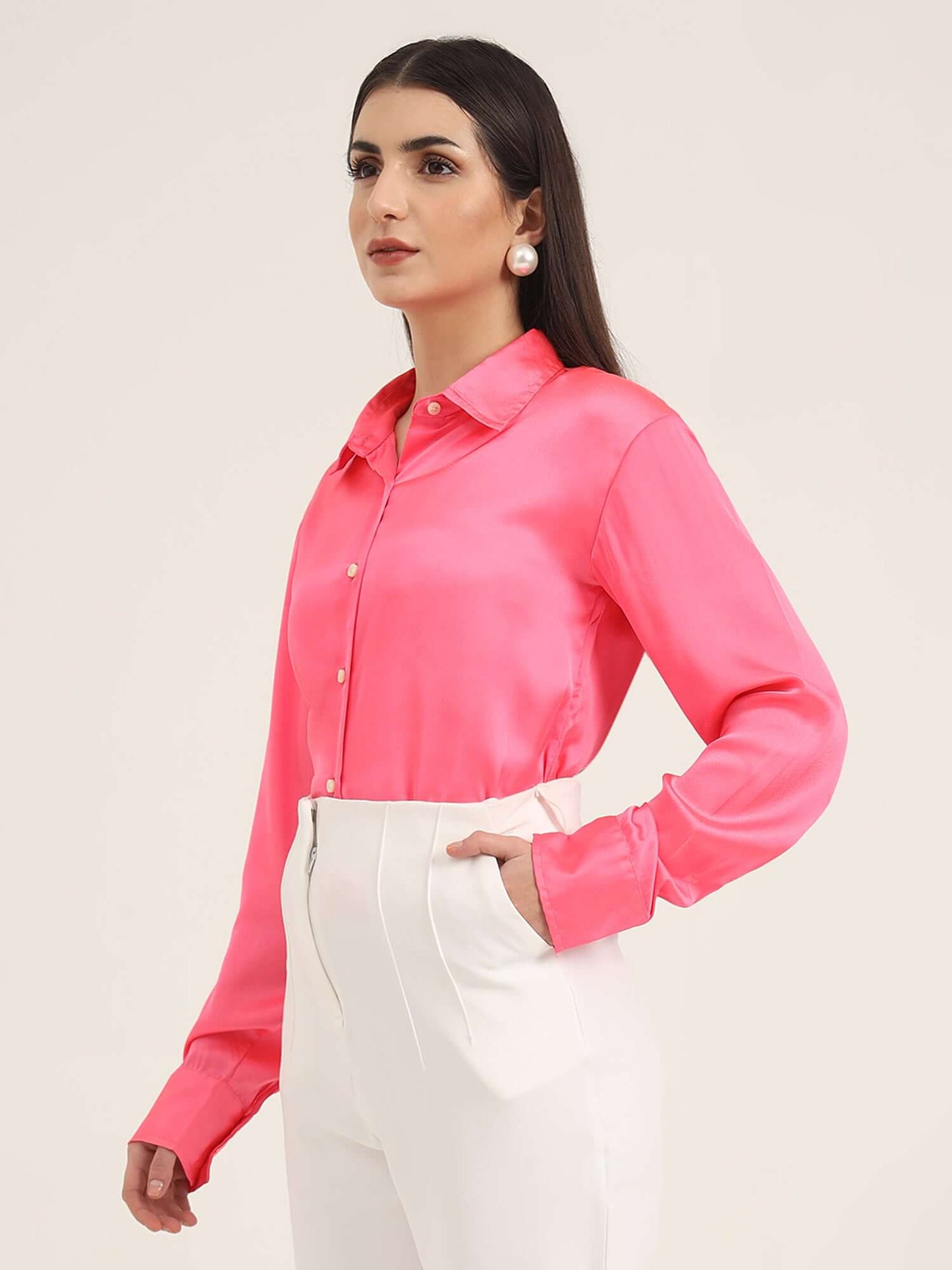 Ballerina Pink Regular Fit Summer Satin Shirt