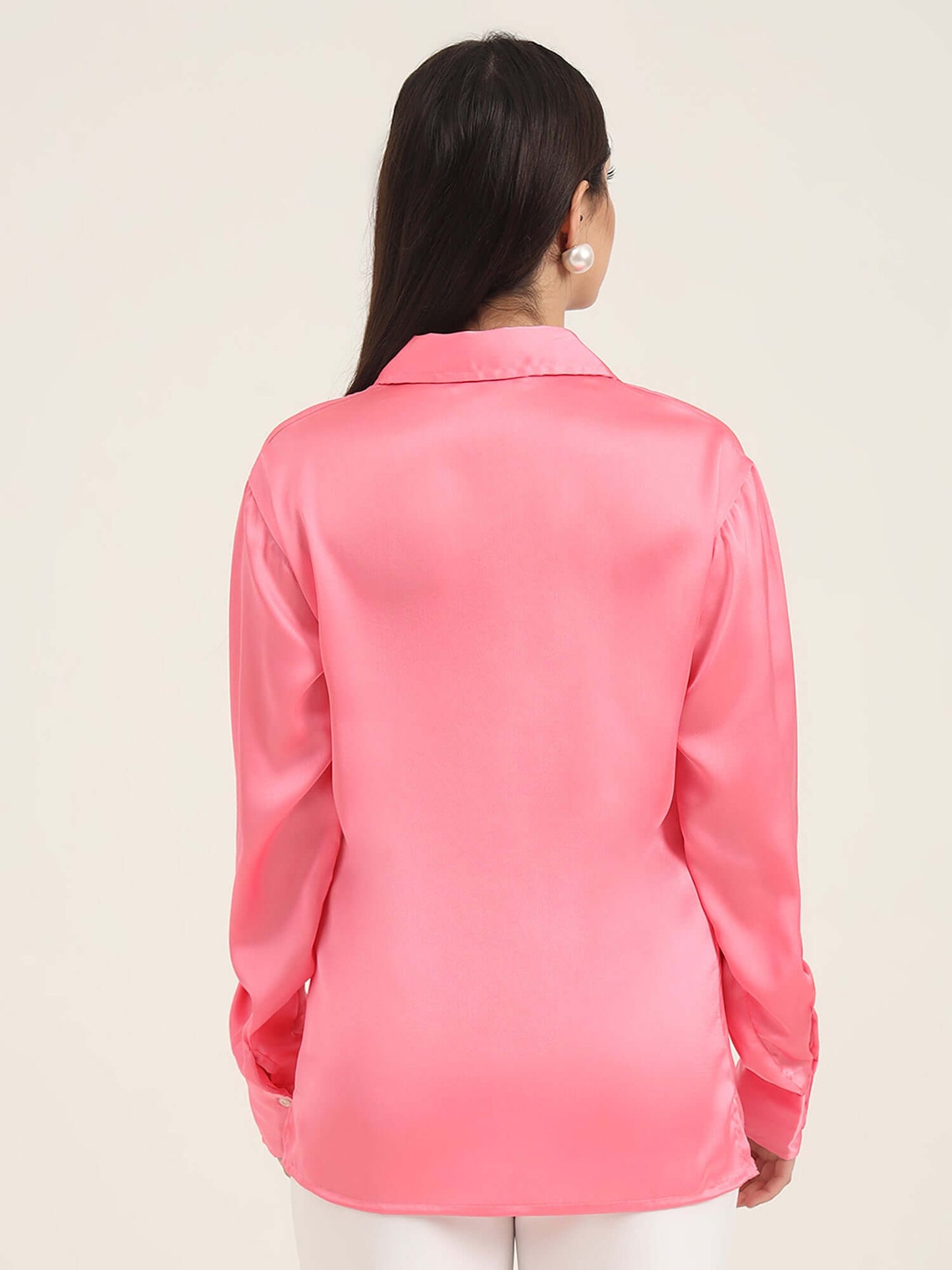 Bubblegum Pink Regular Fit Summer Satin Shirt