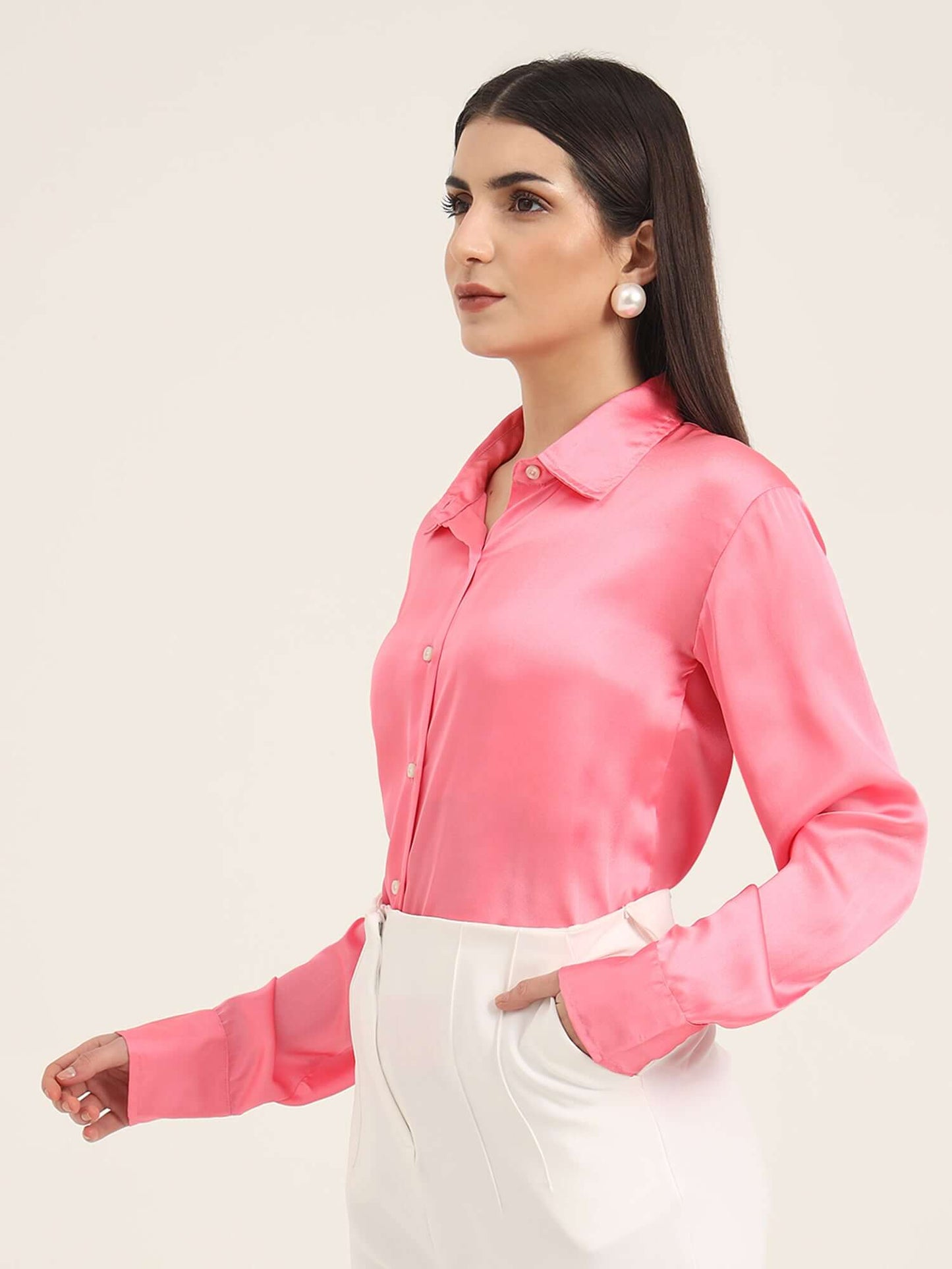 Bubblegum Pink Regular Fit Summer Satin Shirt