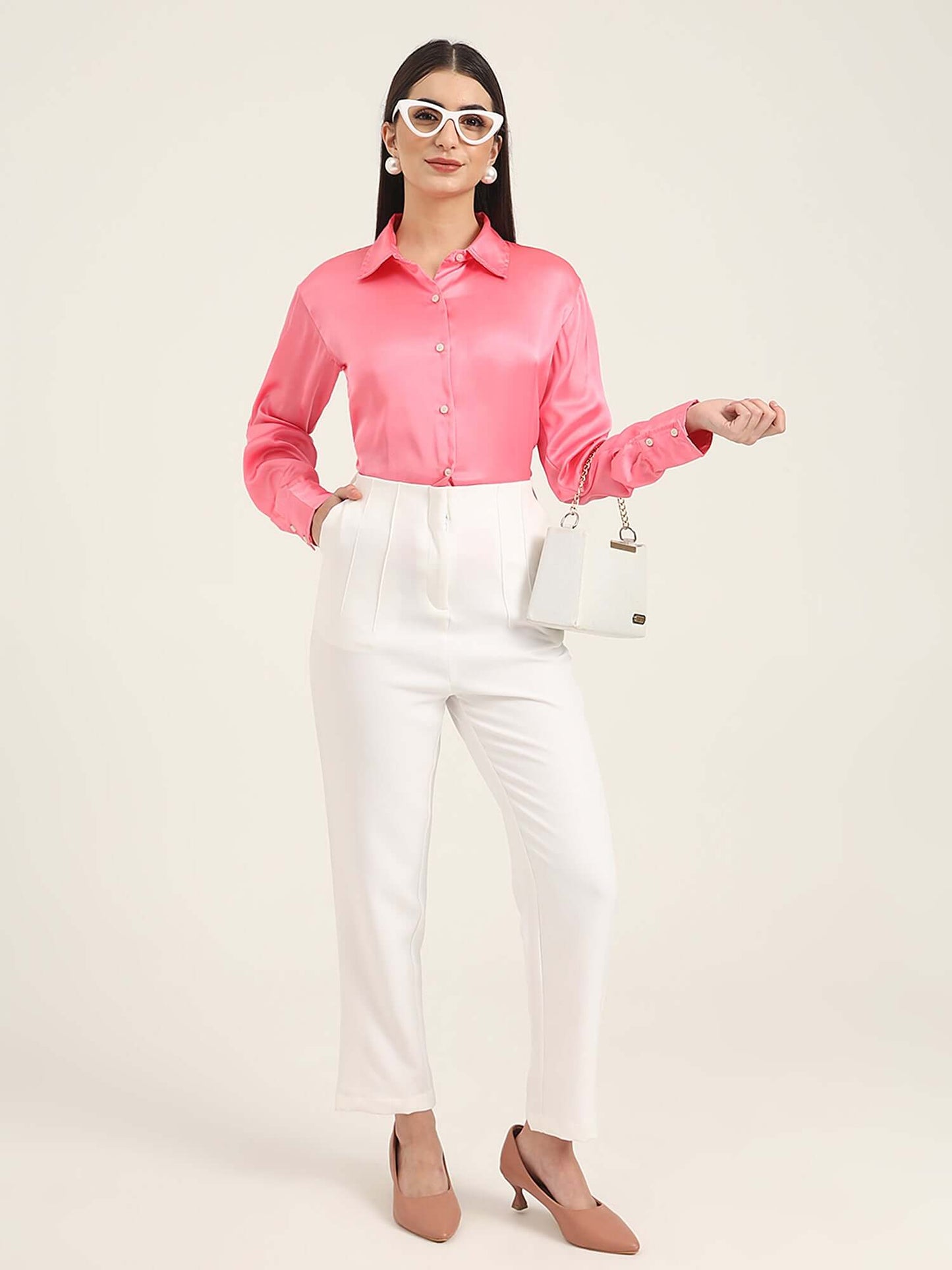 Bubblegum Pink Regular Fit Summer Satin Shirt