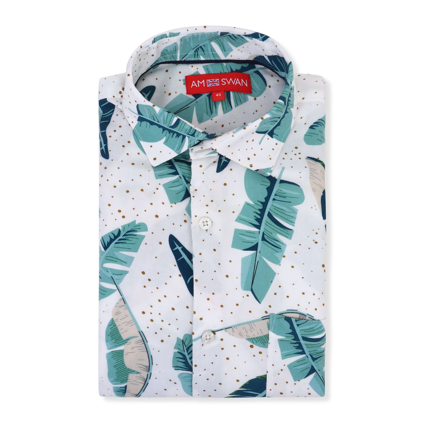 Women'S Rayon Shirt With Classic White & Green Tropical Print