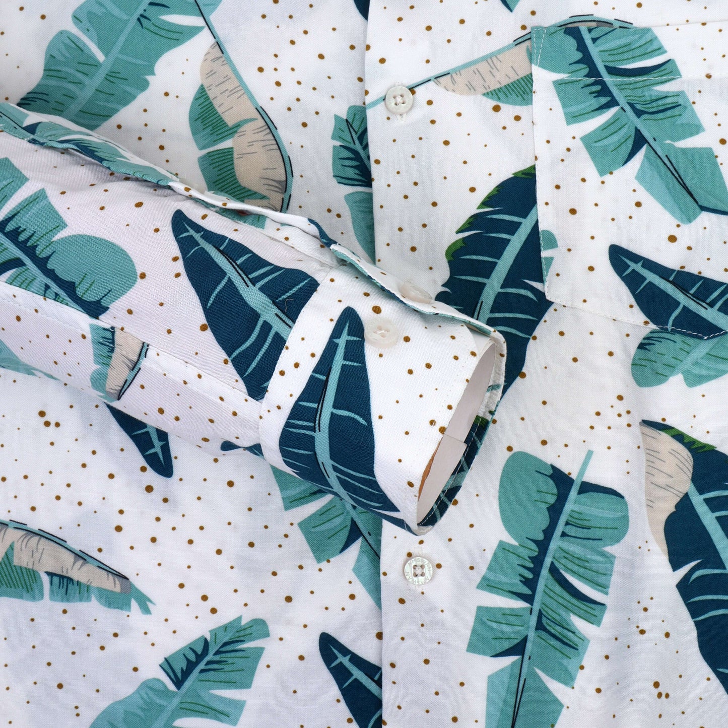 Women'S Rayon Shirt With Classic White & Green Tropical Print