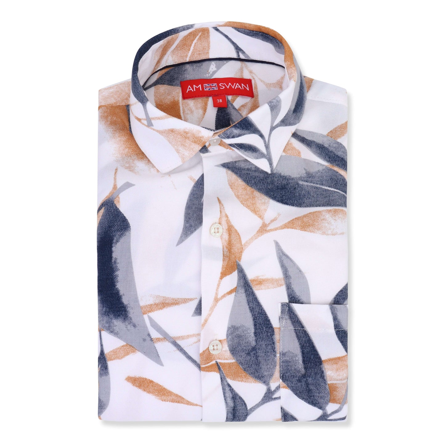Women'S Premium Rayon Shirt With Blue And Orange Leaf Print
