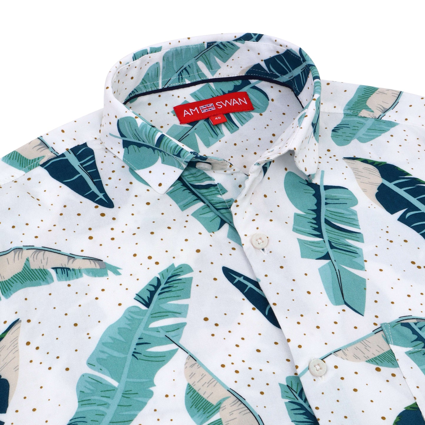 Women'S Rayon Shirt With Classic White & Green Tropical Print