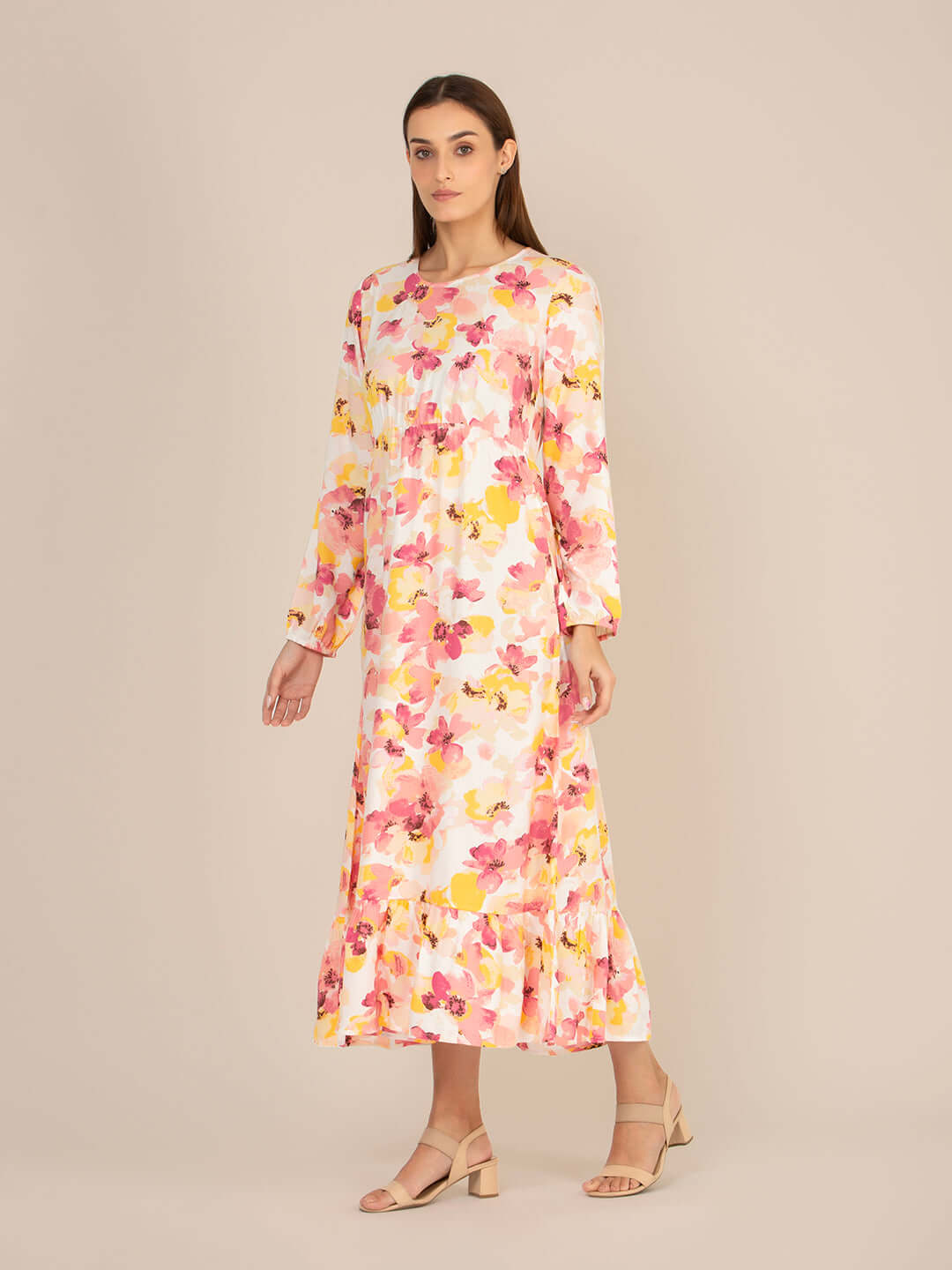 Rayon Printed Full Sleeve Maxi Dress