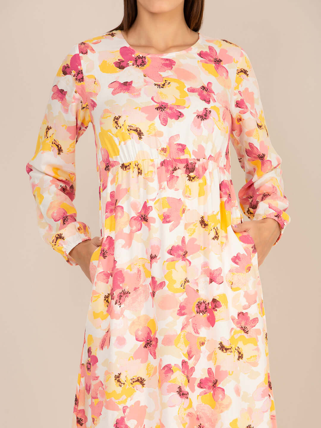 Rayon Printed Full Sleeve Maxi Dress
