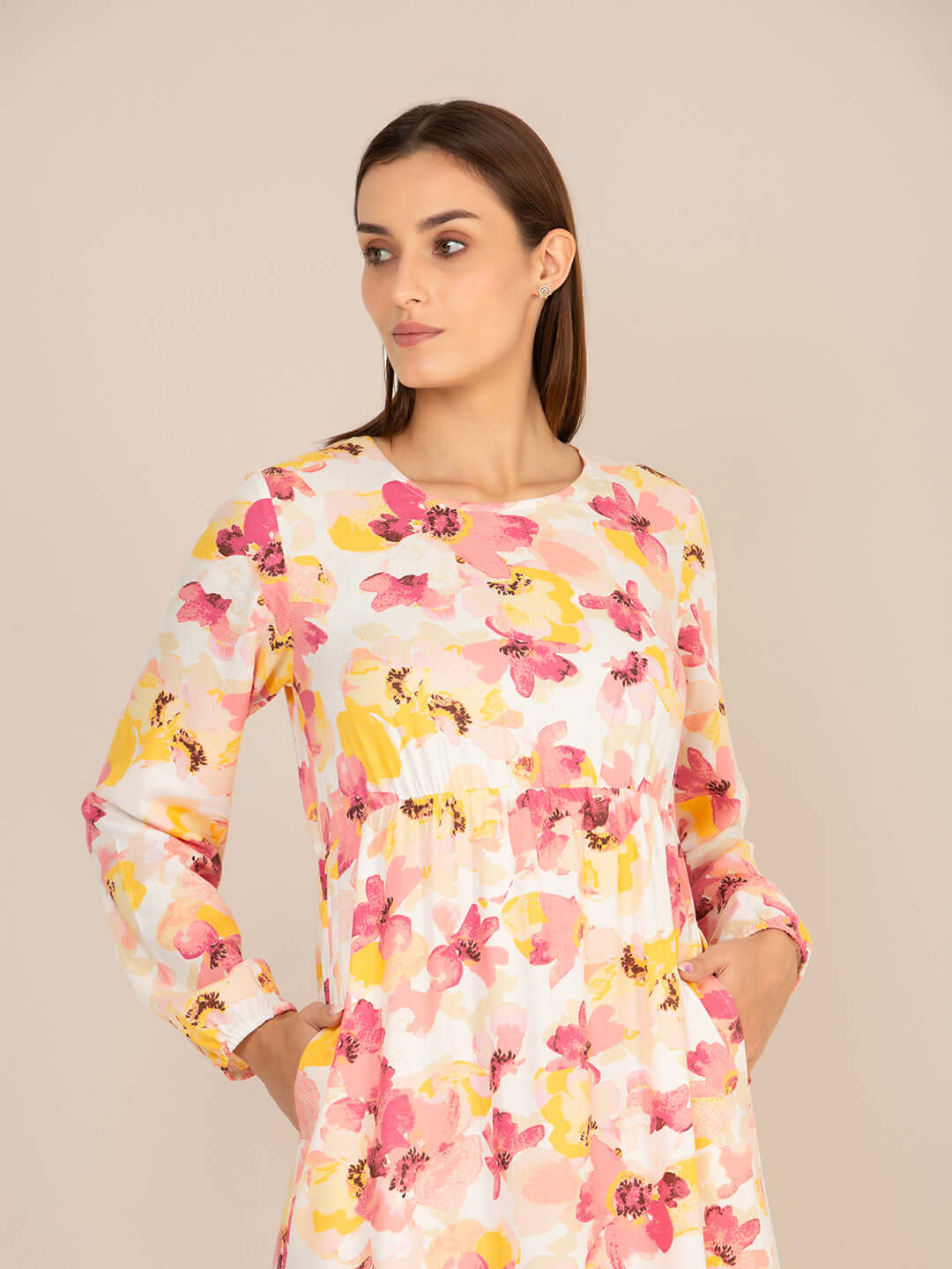 Rayon Printed Full Sleeve Maxi Dress