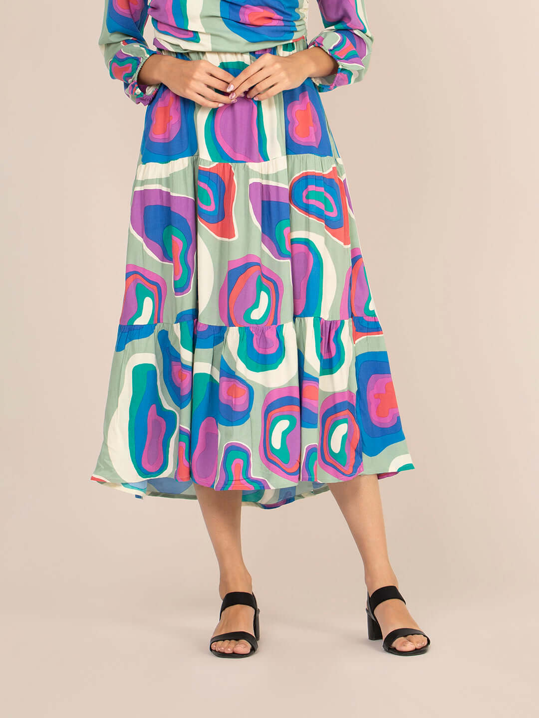 Rayon Printed A Line Full Sleeve Maxi Dress