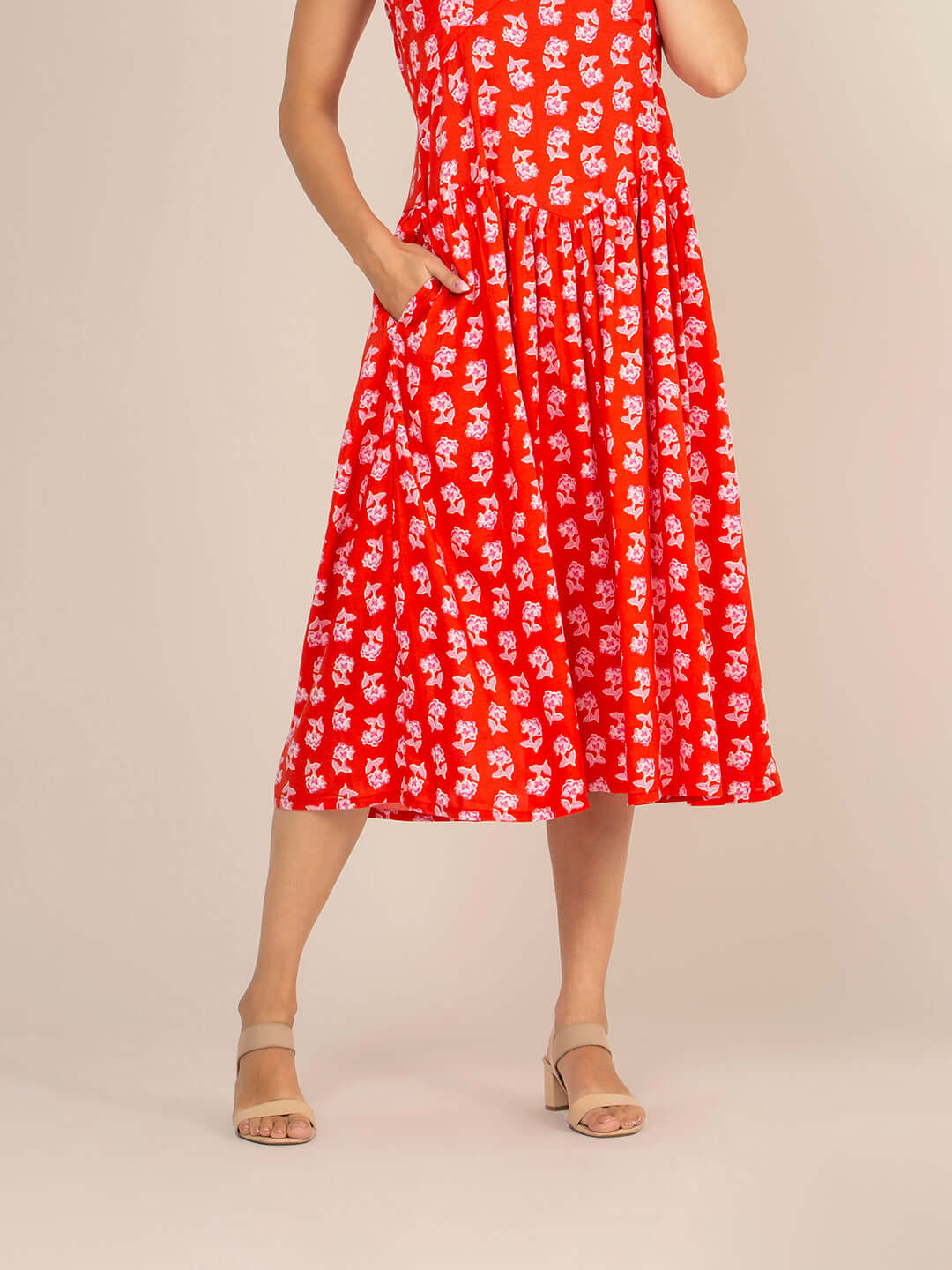 Rayon Printed Fit & Flare V Neck Shoulder Strap Maxi Dress
