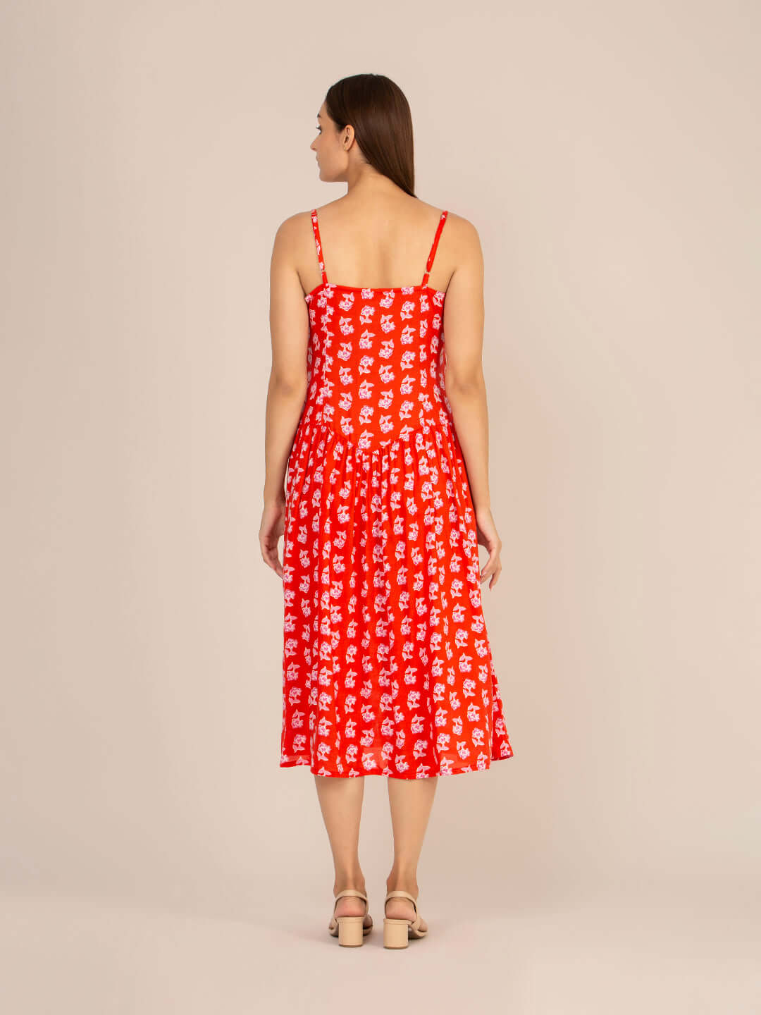 Rayon Printed Fit & Flare V Neck Shoulder Strap Maxi Dress