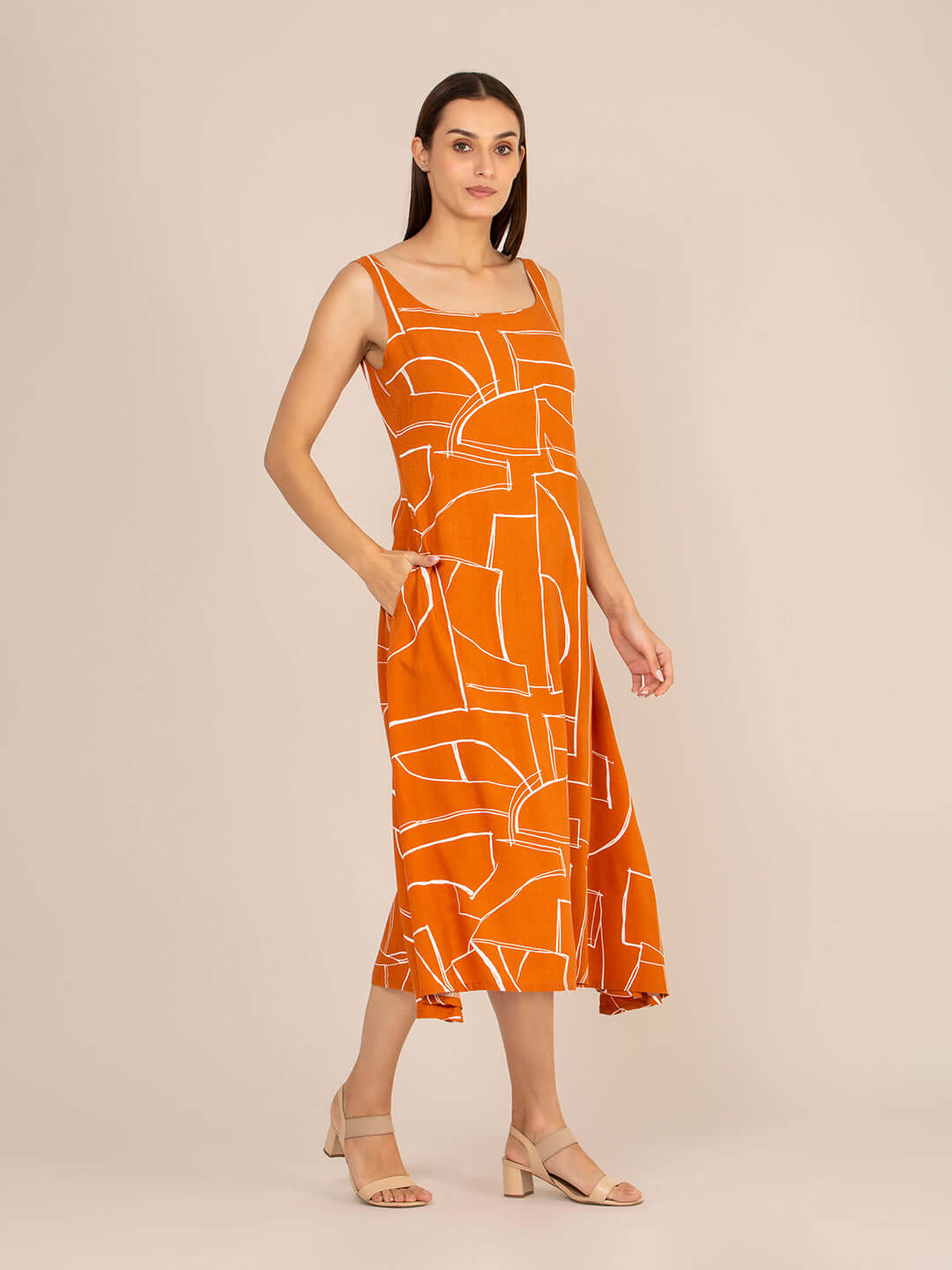 Rayon Printed Sleeveless Fit & Flare Maxi Dress