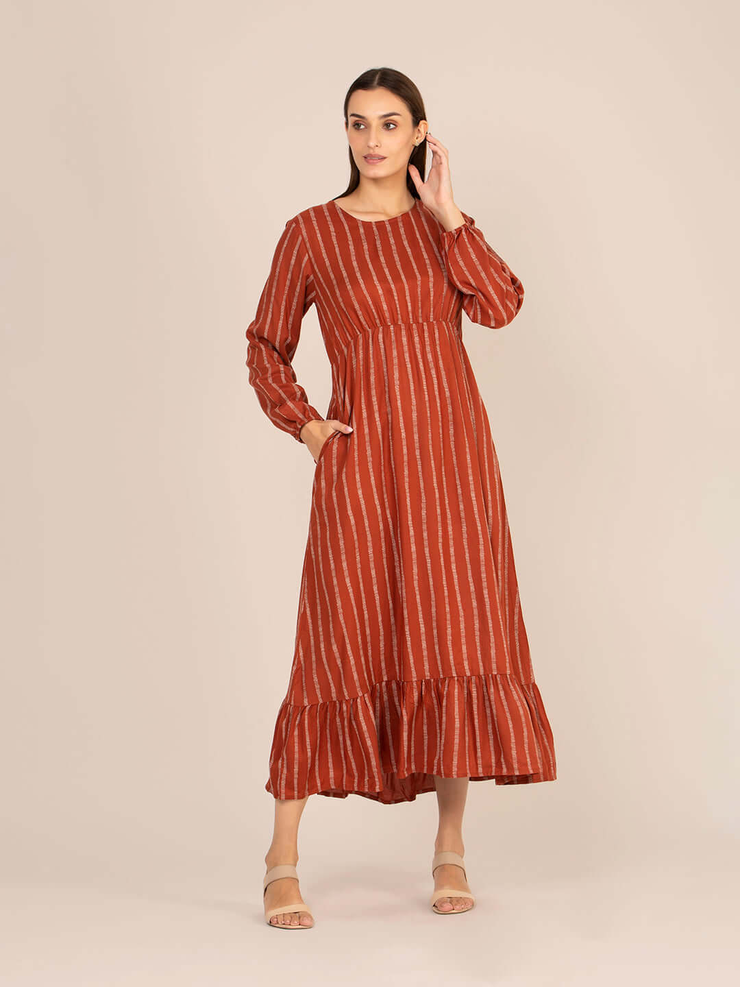 Rayon Printed Full Sleeve Maxi Dress