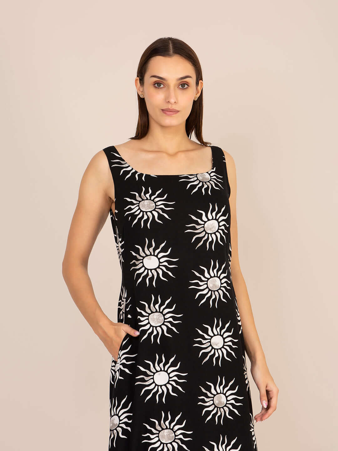 Rayon Printed Sleeveless Fit & Flare Maxi Dress