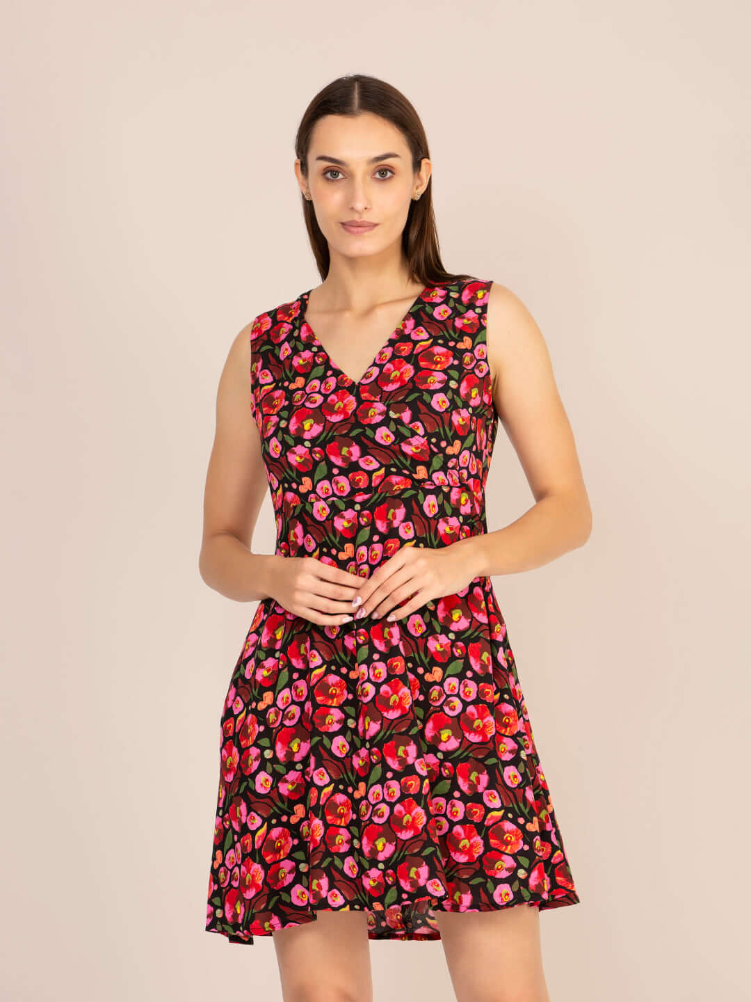 Rayon Printed Fit & Flare A Line Midi Dress