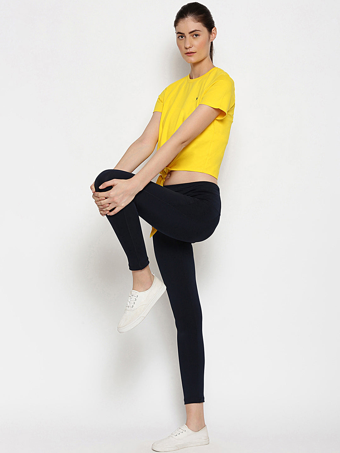 Womens Premium Cotton Lycra Smart Fit Knotted Half Sleeve Top