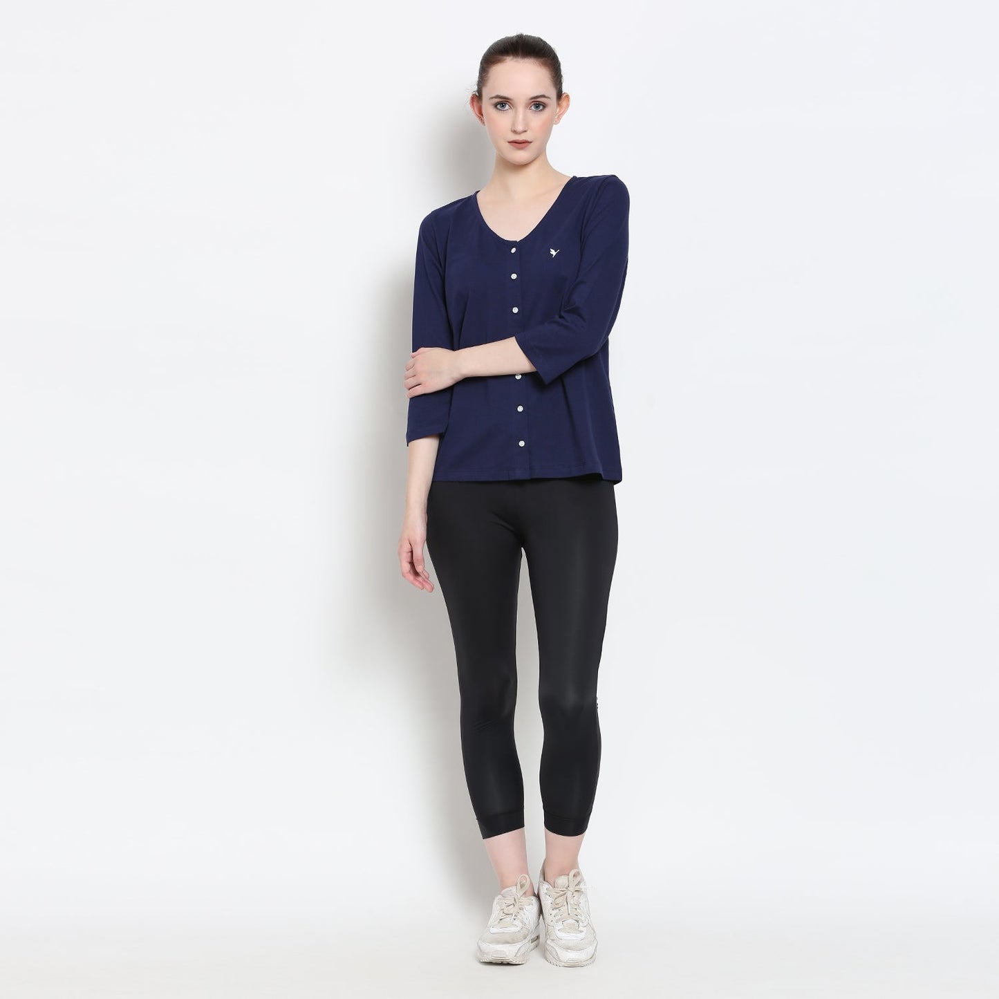Womens Premium Cotton 3/4 Sleeve V- Neck Tops