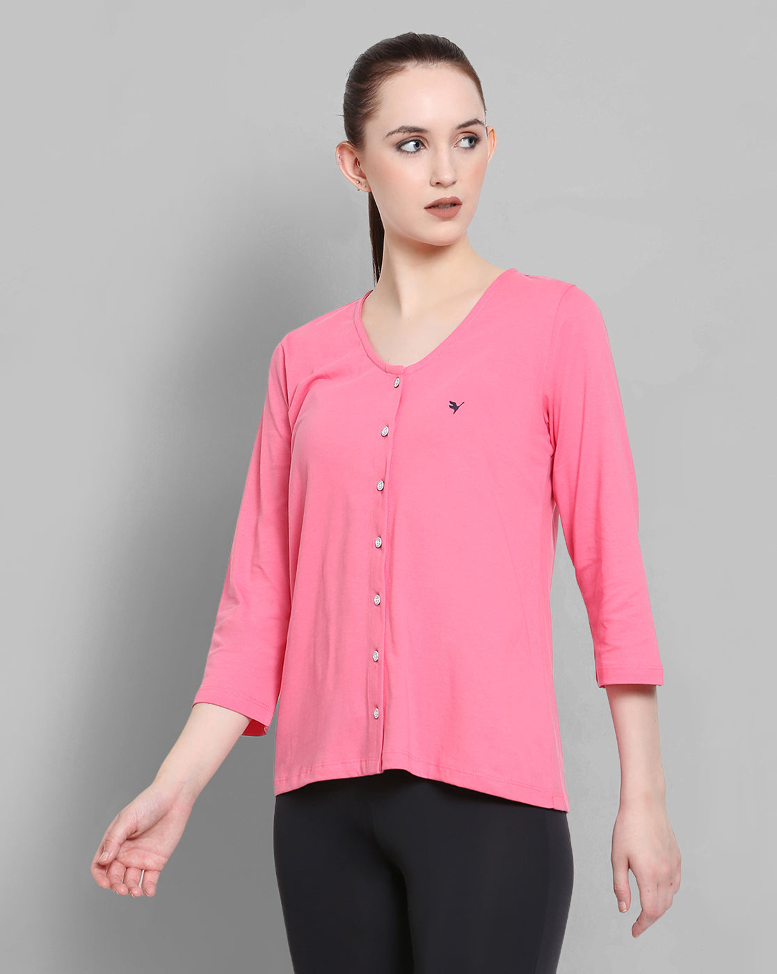 Womens Premium Cotton 3/4 Sleeve V- Neck Tops