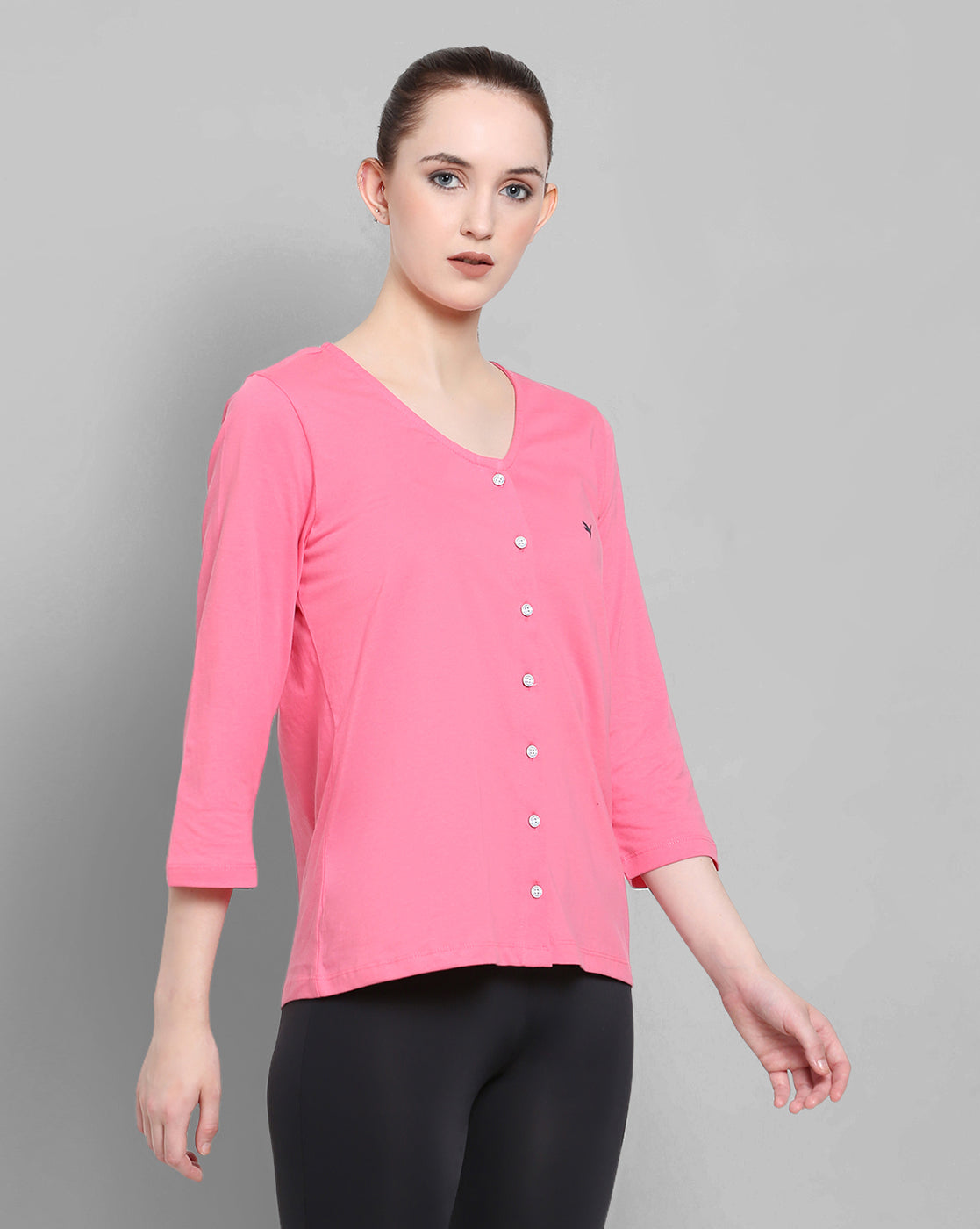 Womens Premium Cotton 3/4 Sleeve V- Neck Tops