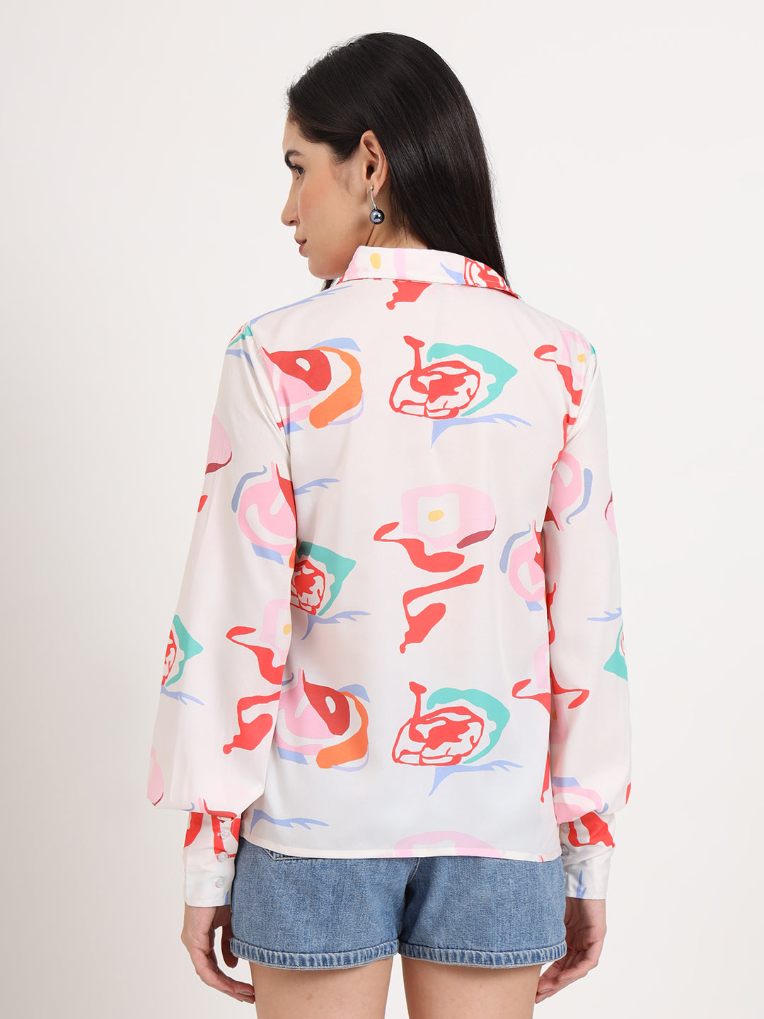 Women'S Premium American Crepe Multicolour Regular Length Straight Hem Digital Print Shirt