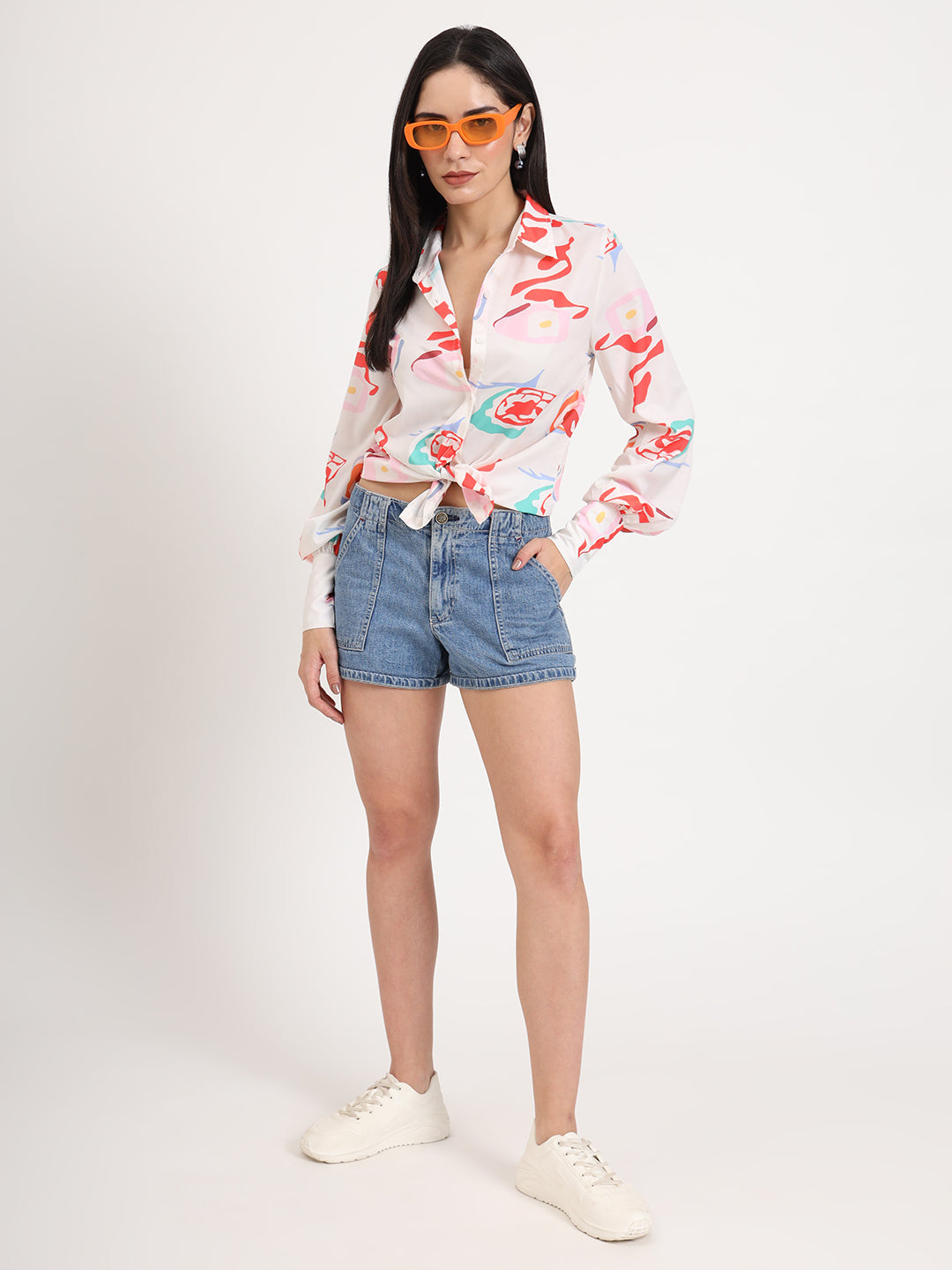 Women'S Premium American Crepe Multicolour Regular Length Straight Hem Digital Print Shirt