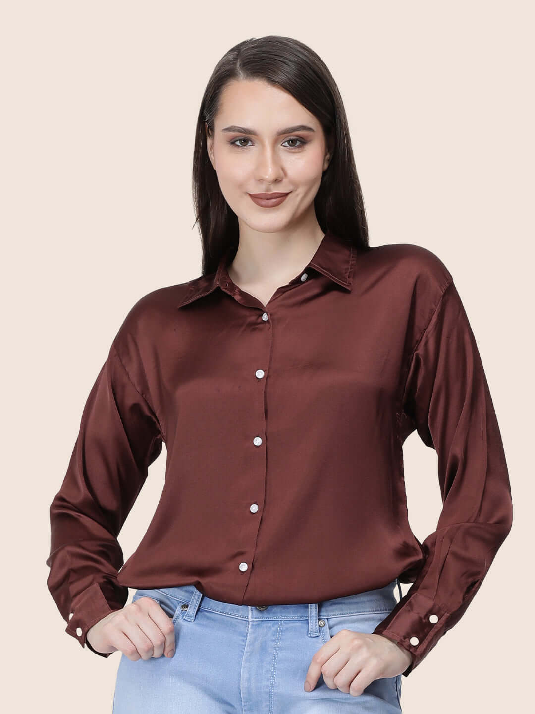 Chocolate Brown Regular Fit Summer Satin Shirt