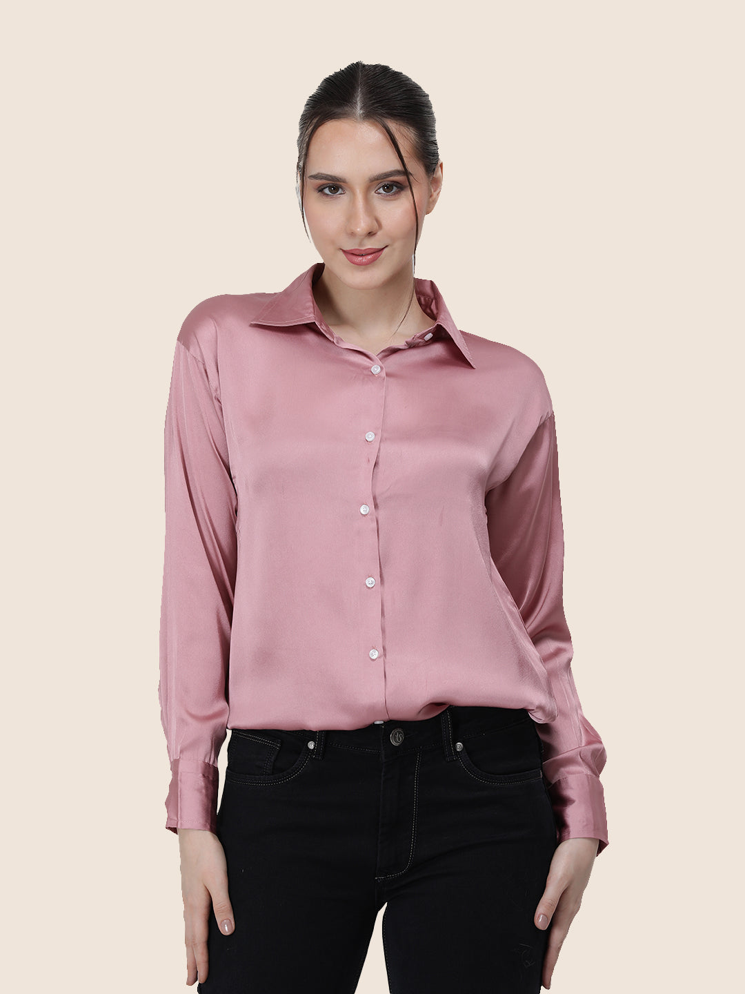 Blush Pink Regular Fit Summer Satin Shirt