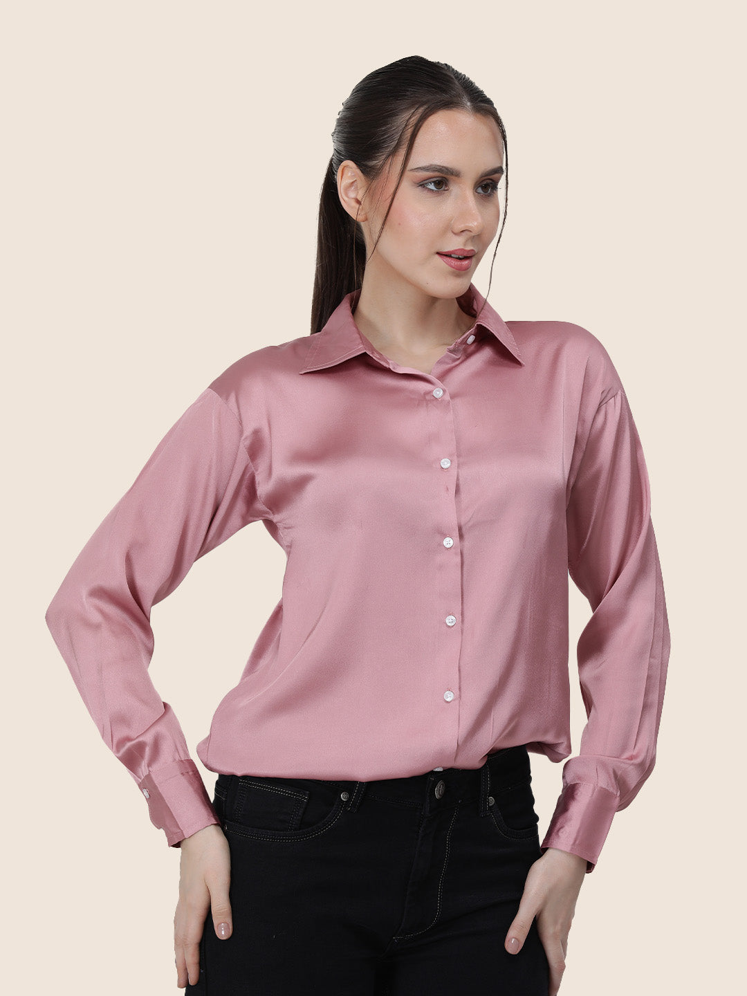 Blush Pink Regular Fit Summer Satin Shirt