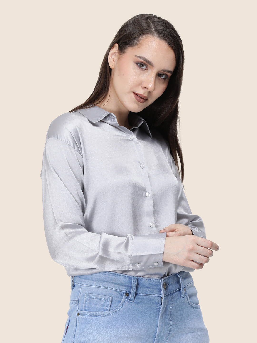 Grey Regular Fit Summer Satin Shirt