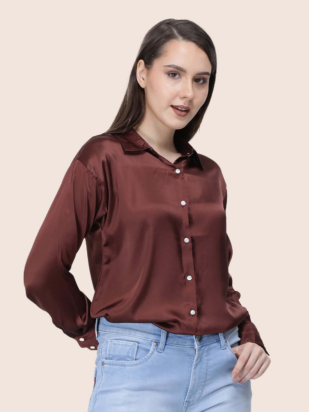 Chocolate Brown Regular Fit Summer Satin Shirt
