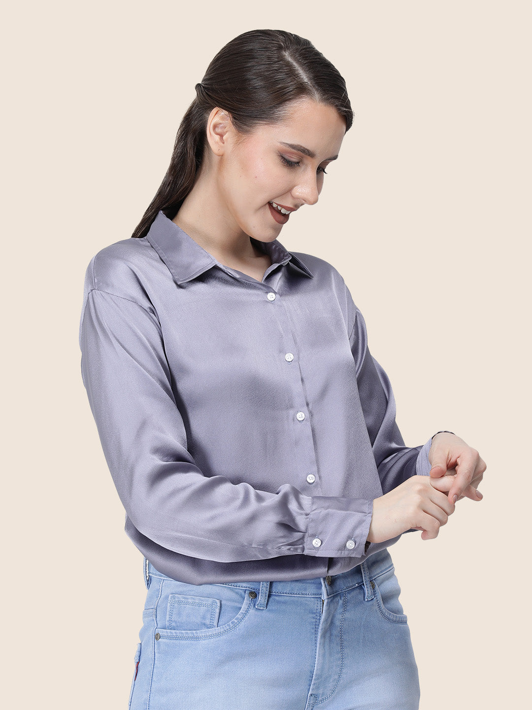 Bluish Grey Regular Fit Summer Satin Shirt